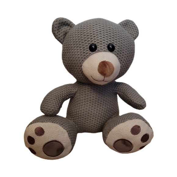 Other - Teddy Bear Plush 13" Gray Waffle Knit Stuffed Animal Oversized Feet